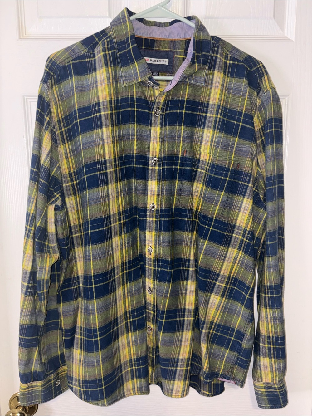 Nautica Yellow and Navy Plaid Long-Sleeve Button-Down Shirt